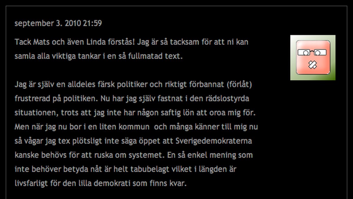 "Pernilla Hagbergs" första kommentar på Klar Sikt
